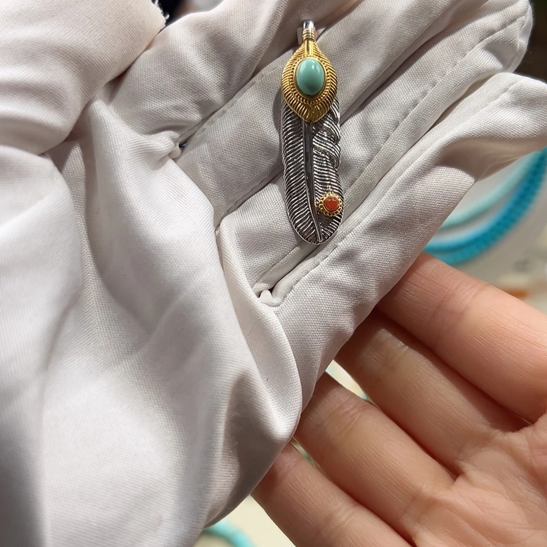 绿松石未镶嵌13羽毛吊坠放漏