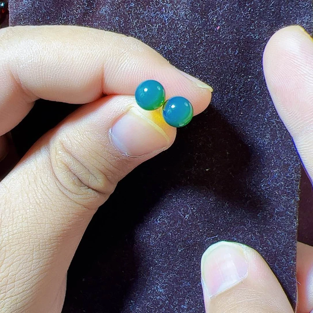 蓝珀珠宝奇石未镶嵌墨西哥蓝珀耳钉7mm