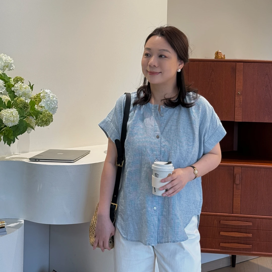Ms.Qnn“治愈系”进口色织亚麻法式老钱通勤短袖衬衫 39T1669 Q姐