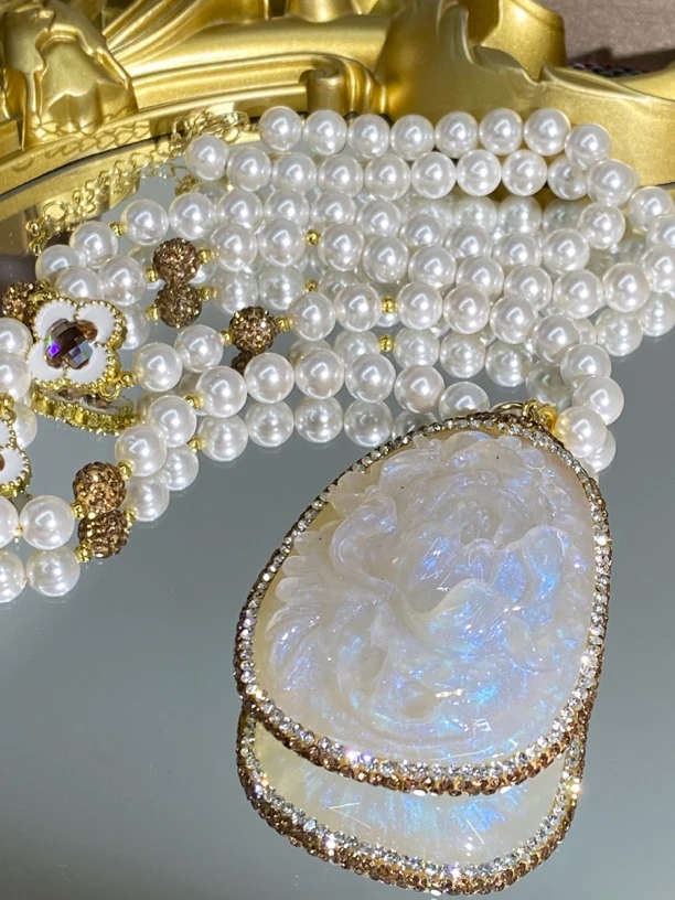 铜合金合成锆石项链 TTSD 白色牡丹花时尚潮流百搭款毛衣链 8456