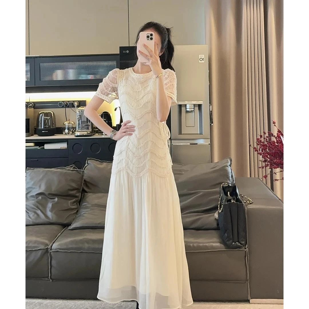 重工连衣裙夏季2025新款中长款高端气质显瘦富家千金气质衣服裙子