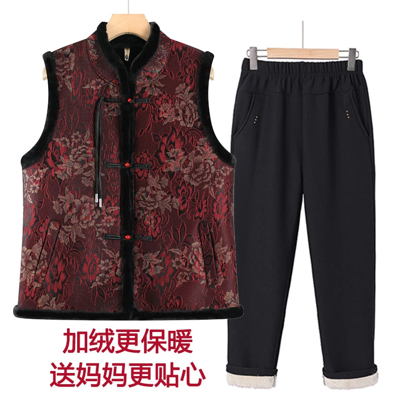 中老年女秋冬唐装马甲妈妈秋装立领中式马夹加绒加厚保暖奶奶装
