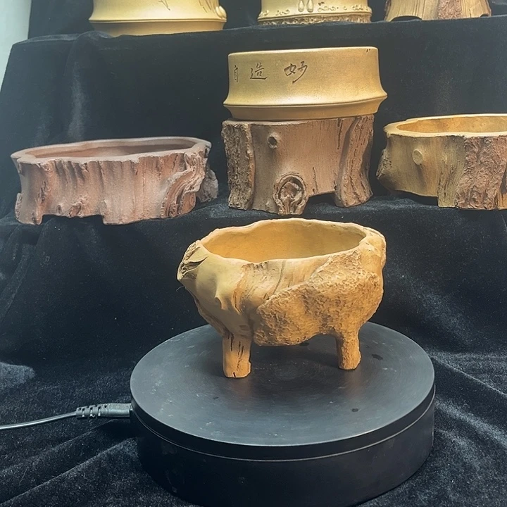 泥塑全手工制作树桩花盆