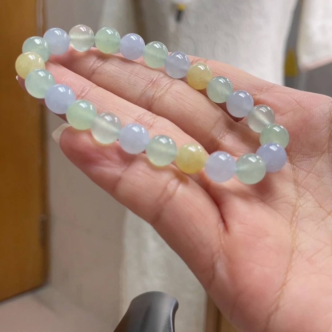 颈饰未镶嵌翡翠卡8冰种玛卡龙手串