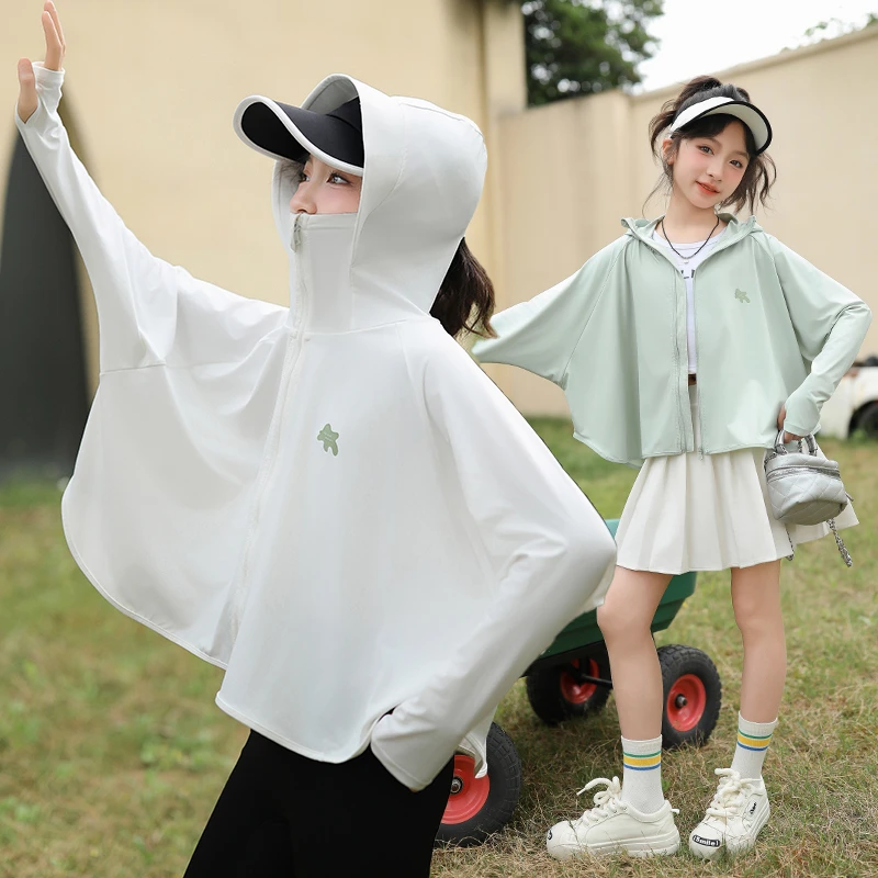 夏季女童冰爽长袖防晒衣百搭新中大童洋气女孩薄款凉感连帽防晒服