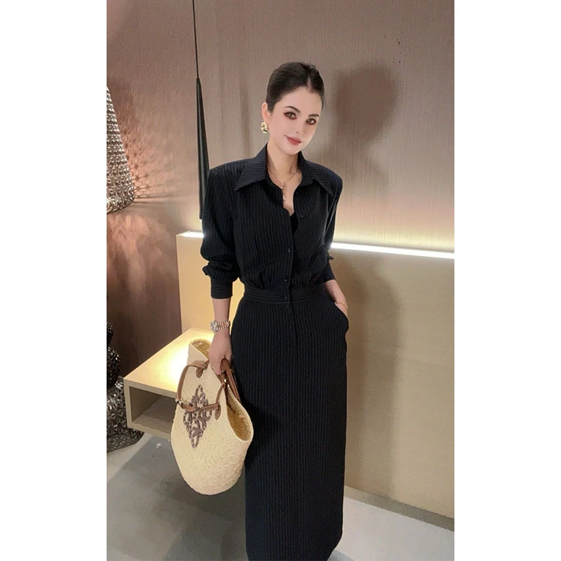 （特价原创）条纹衬衫中长款连衣裙Q30407