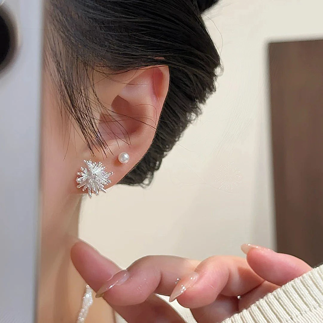 925银耳饰 四件套烟花耳钉女高级感银针耳环仿珍珠轻奢2025年爆款