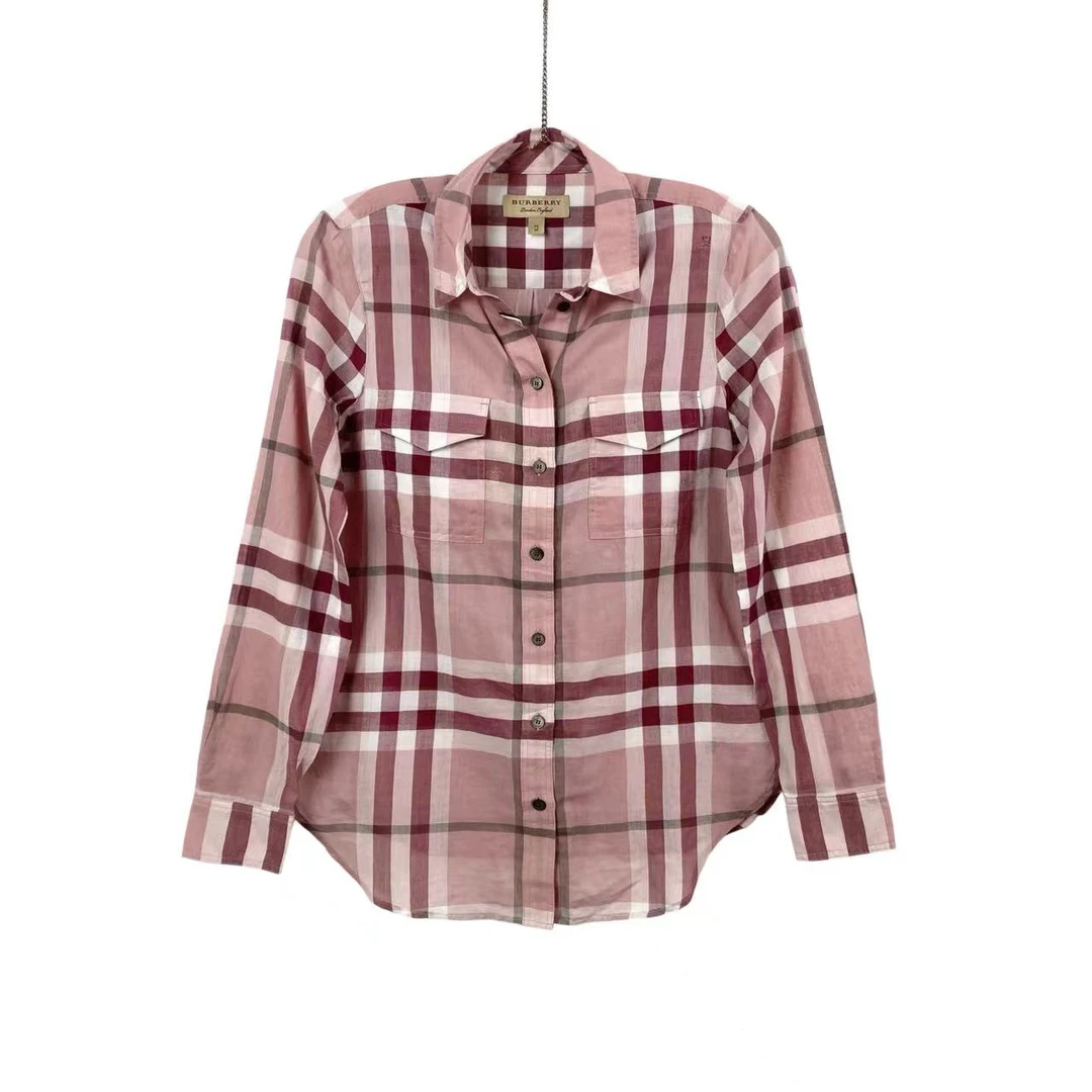 全新未使用 BURBERRY/博柏利 aa一一六六 棉 格纹粉色衬衫 XS码