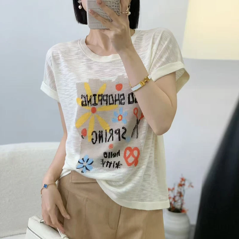 2025年夏季薄款竹节麻时尚休闲圆领套头显瘦女装宽松短袖