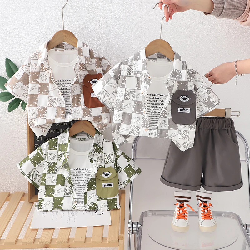 小童薄款洋气套装儿童时髦夏季卡通外套格子男常规童装休闲秋季