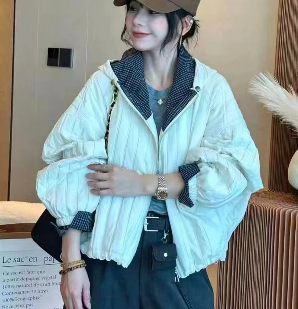韩版连帽夹棉开衫薄棉外套女短款秋季2025新款宽松休闲夹克开衫z