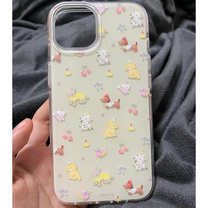 小狗樱桃蛋糕适用16/15iphone/14promax高级手机壳12/13双层imd女