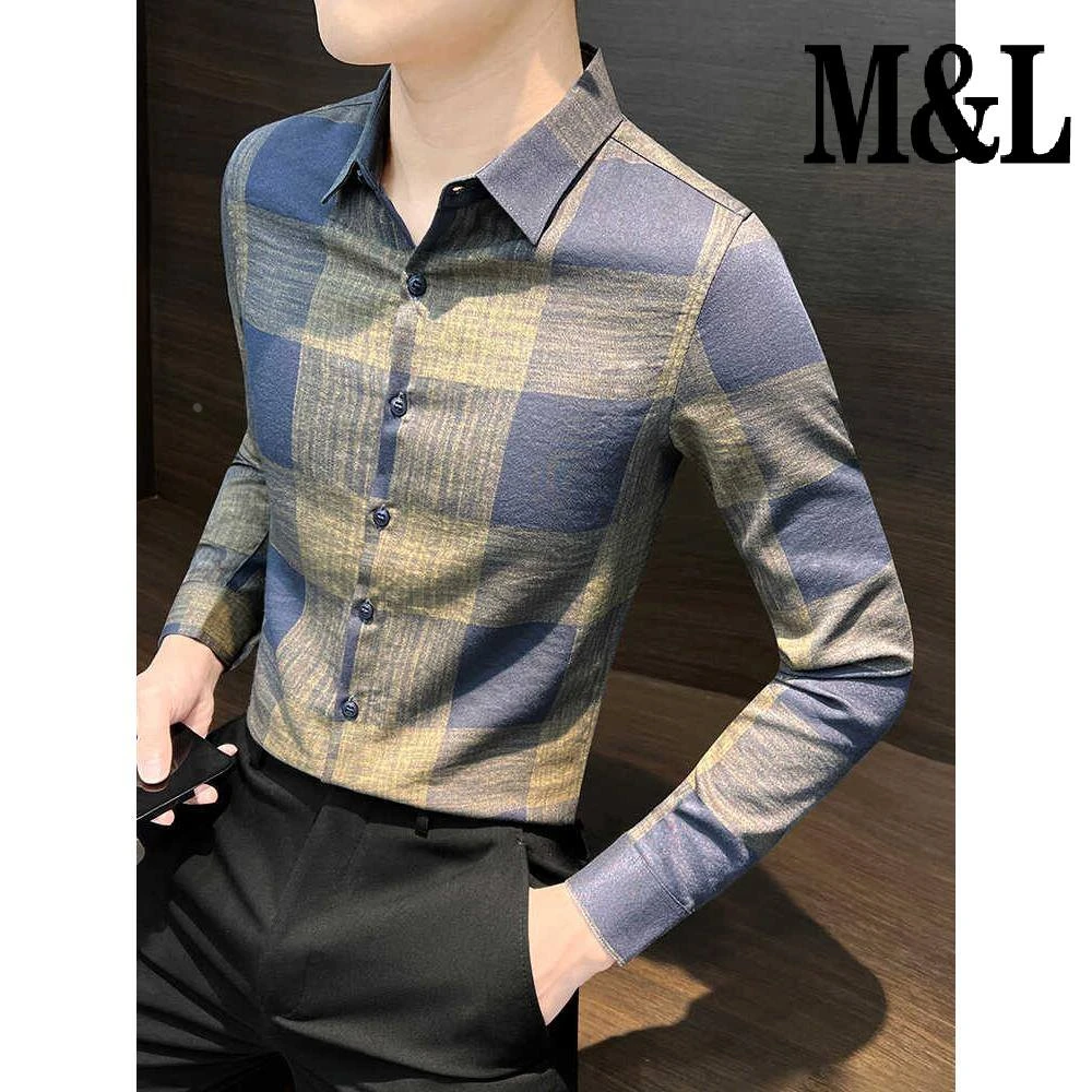 【澳门&专柜】2024秋季新款格子长袖衬衫男士拼色百搭高端男装潮