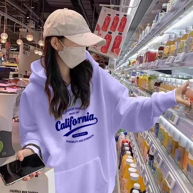 香芋紫色纯棉卫衣女连帽宽松2025新款秋冬加绒加厚欧货中长款外套