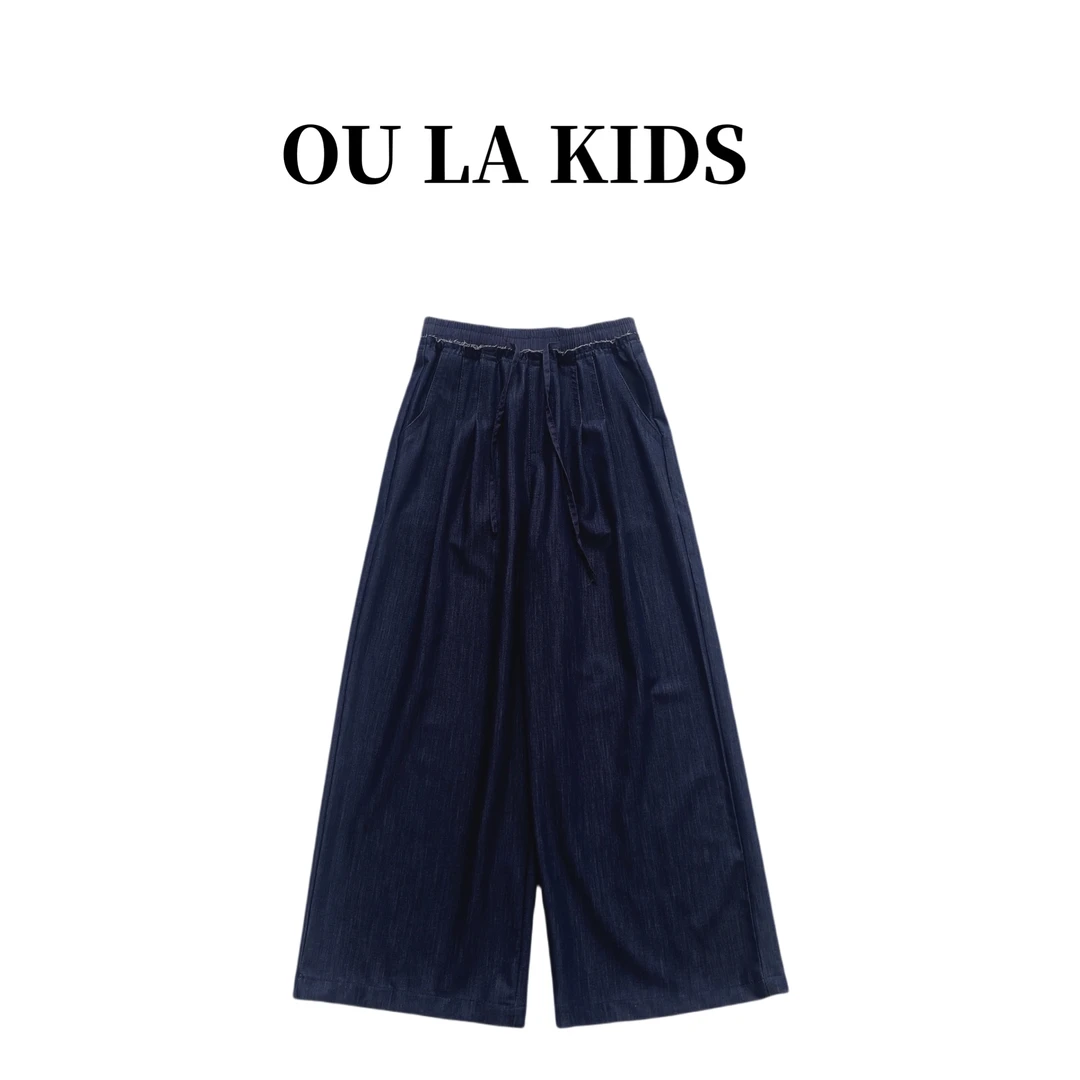 22025夏季新品女童日系原色拼接休闲直筒裤百搭童装牛仔裤53253