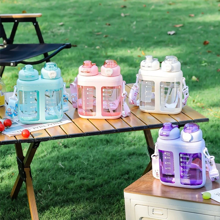 大容量夏季分仓双饮高颜值吸管杯儿童水杯便携杯子运动健身冷水壶