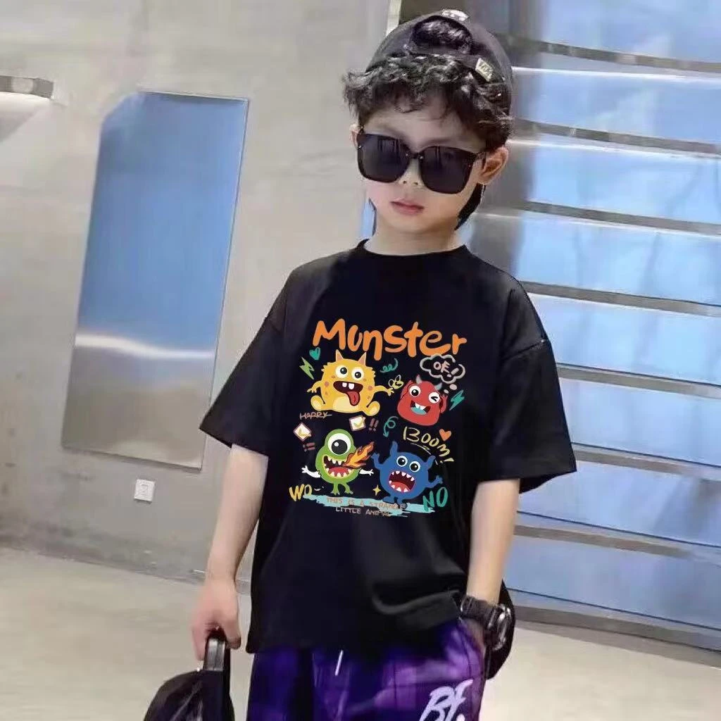 2025新款夏季男童宽松短袖T恤男孩纯棉时尚潮牌帅气t恤中大童上衣