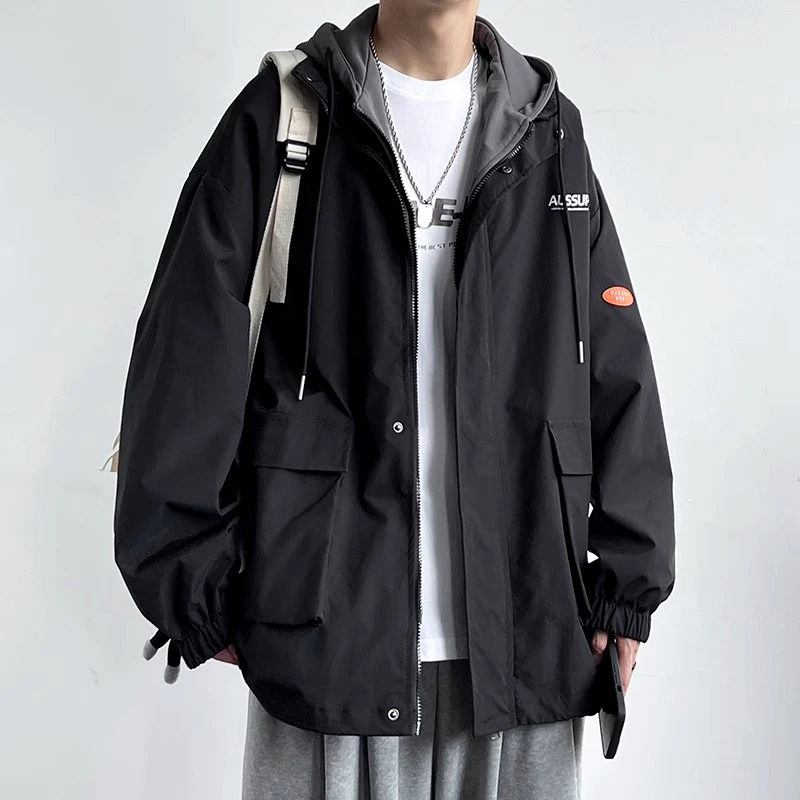 森马棉致冲锋衣服外套男秋冬季痞帅潮牌宽松青少年工装假两件夹克