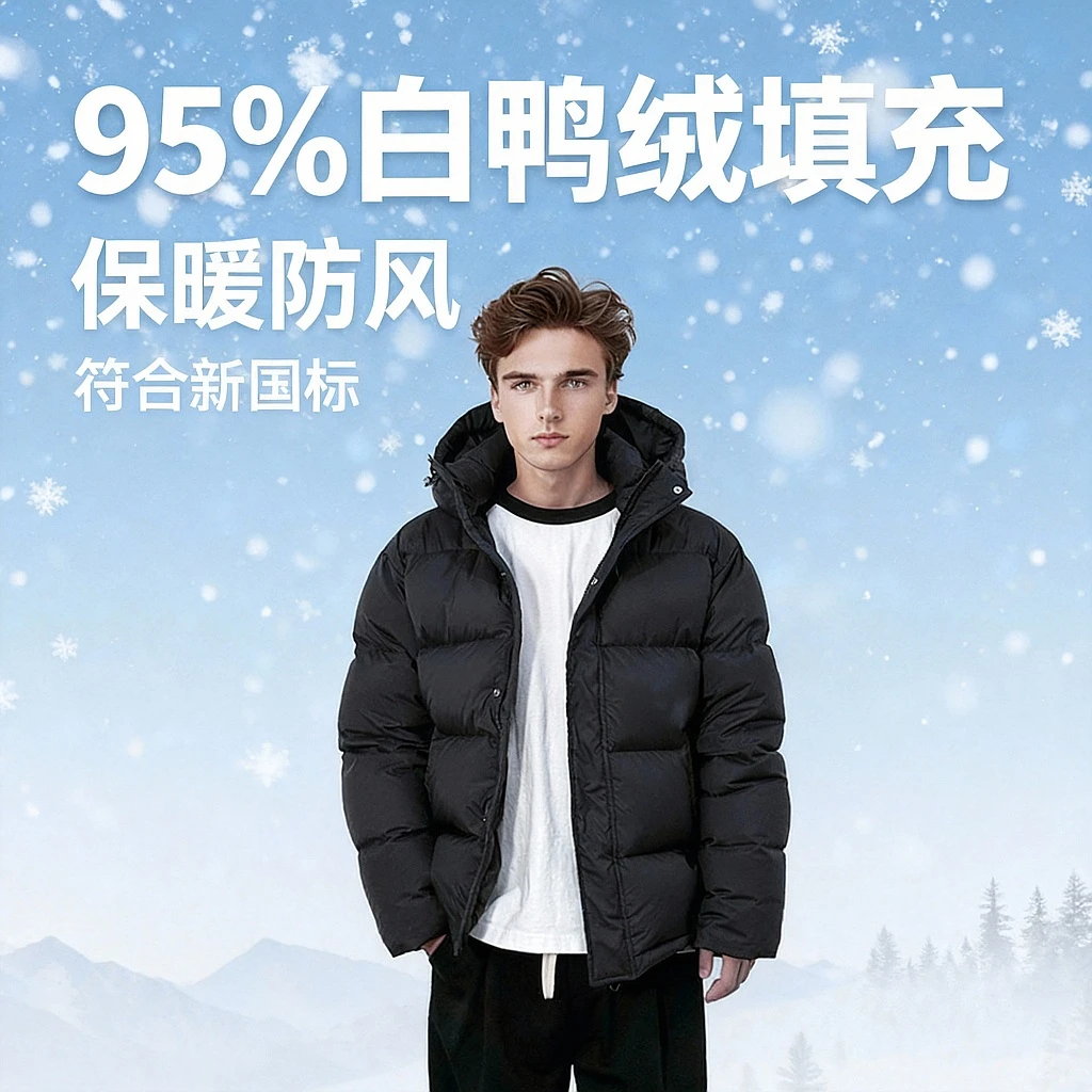 独等/UCUB 95%白鸭绒700蓬连帽泡芙羽绒服男2024新款冬季加厚外套