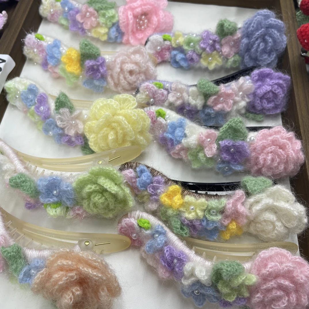 手工编织女头饰抓夹学院风发夹洛丽塔风紫色甜美蓝色千金风