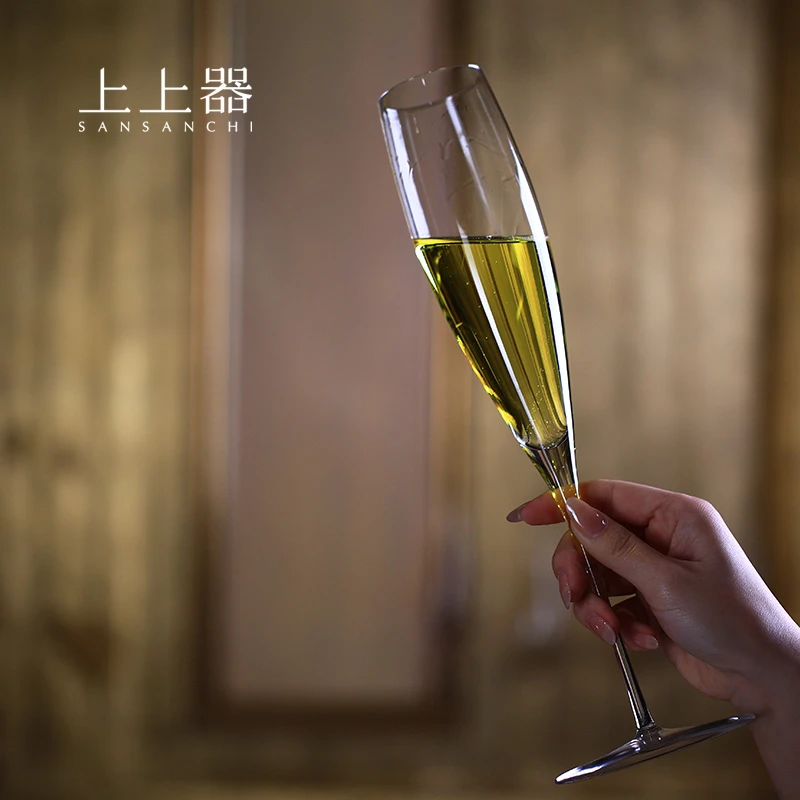 上上器sansanchi小蛮腰香槟杯水晶杯轻奢高端定制纯手工零铅