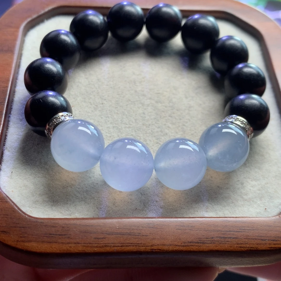 未镶嵌手链翡翠蓝紫底飘花13mm