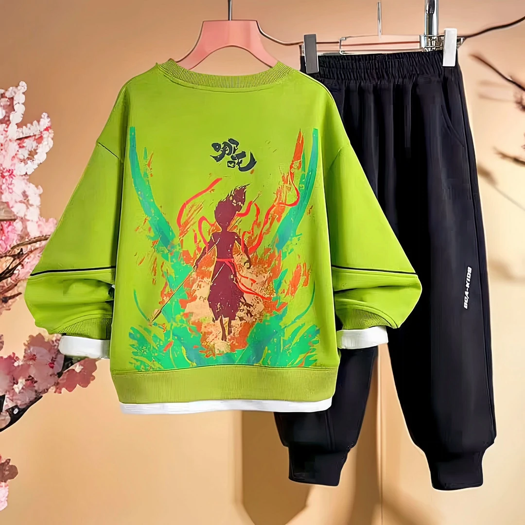 哪吒儿童秋款卫衣套装中大童洋气胖男孩男童儿童洋气运动帅气秋装