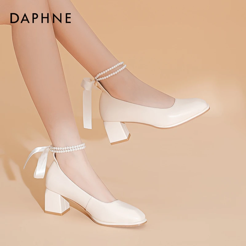 达芙妮高跟鞋2025年新款珍珠法式玛丽珍鞋小皮鞋单鞋女订ZC