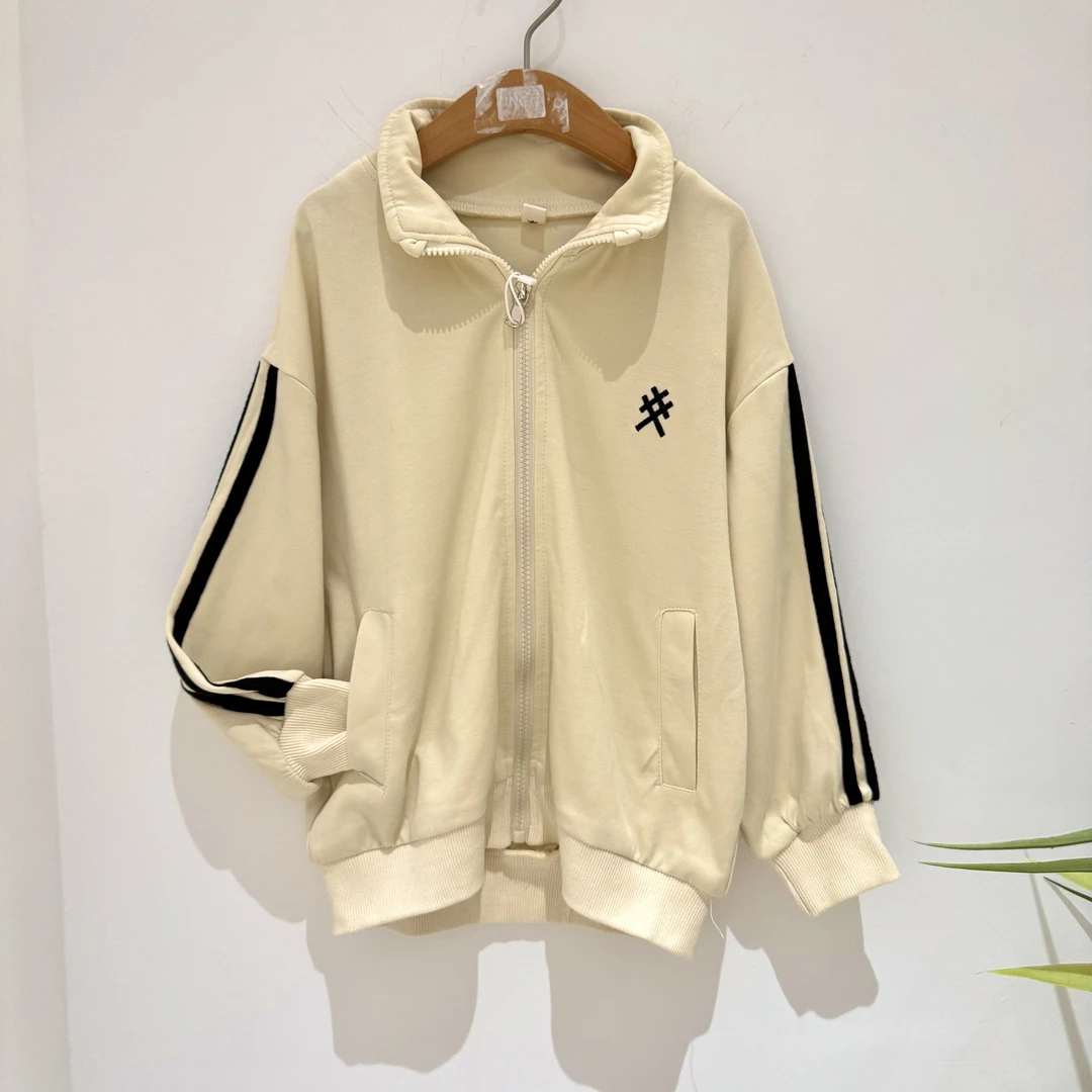1757米色条纹运动外套