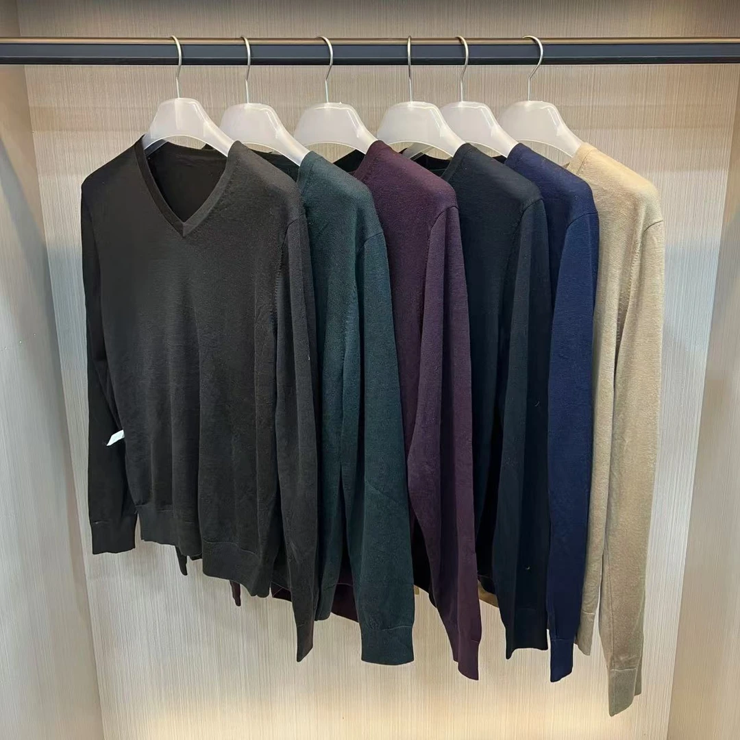 西班牙订单 剪标100%羊毛 贴肤穿 男士羊毛毛衣 v领线衣