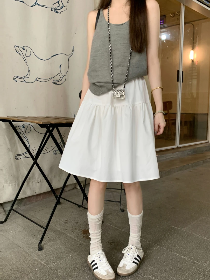 日系休闲松紧半身裙夏季百搭学院风高腰小个子短裙