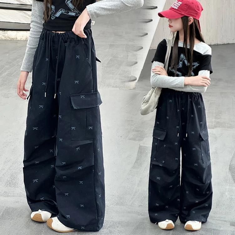 女童超好看韩系裤子秋季蝴蝶结工装裤儿童大童女装长裤2025新款潮