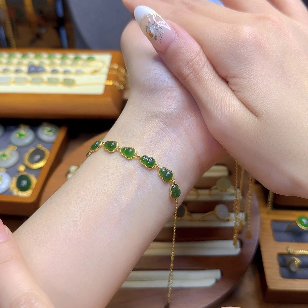 和田玉手链银S925镀金镶嵌
