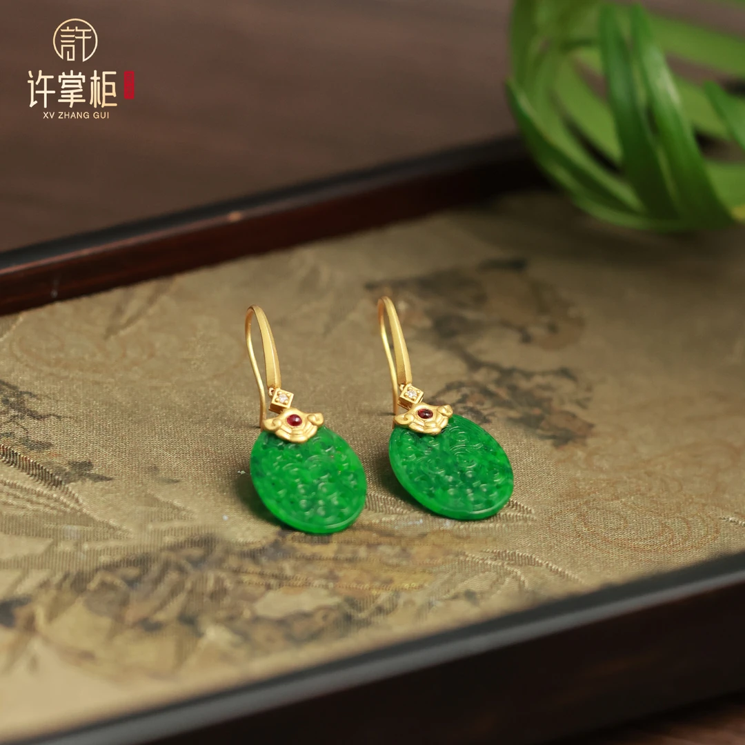 许掌柜｜灵翠逸璞 18K金翡翠耳环天然缅甸翡翠A货无事牌配饰原创