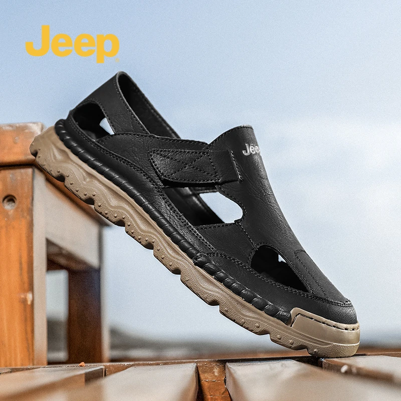 Jeep吉普真皮包头沙滩鞋2025夏季新款涉水凉鞋户外徒步开车拖鞋男