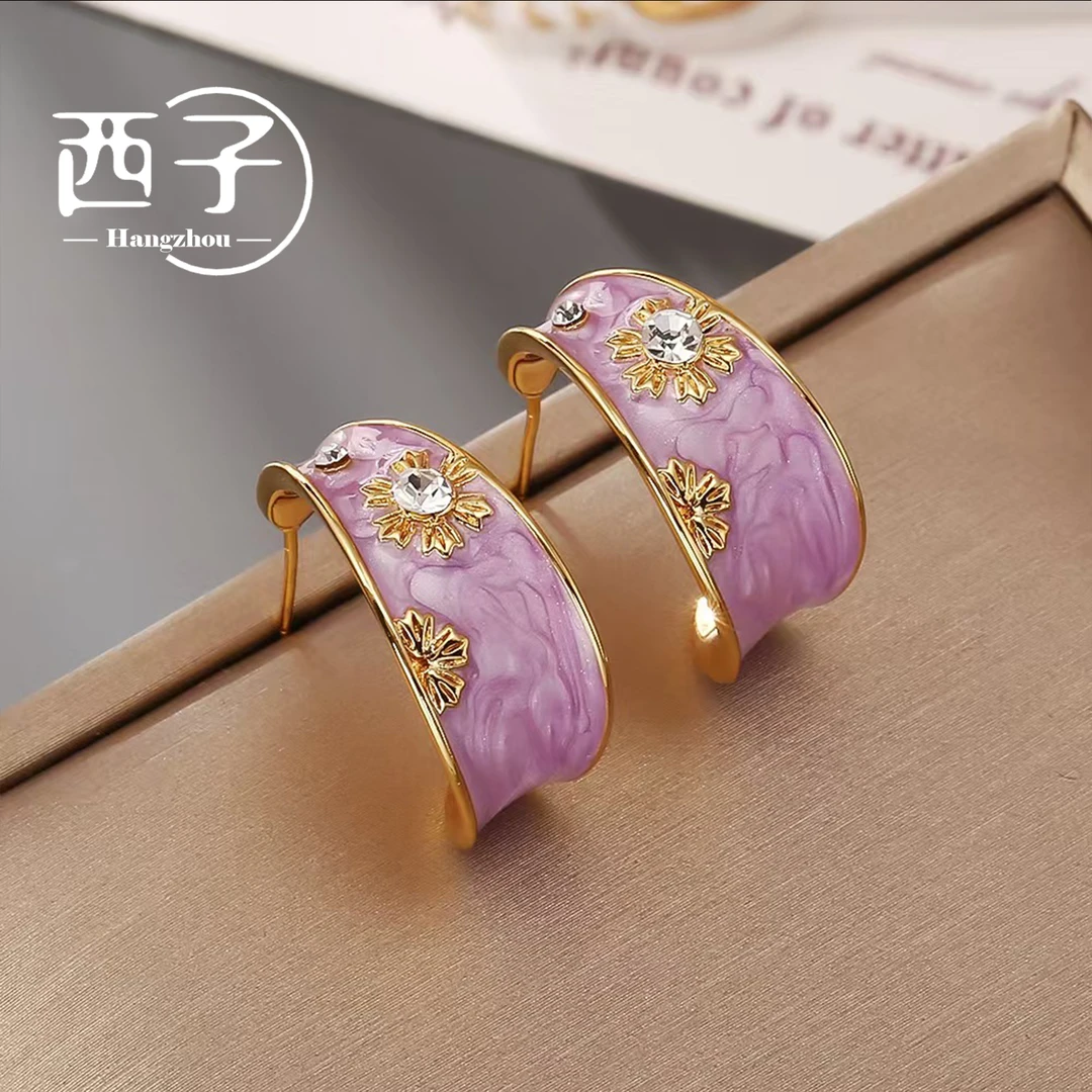 西子饰品镀18K金【紫云流光耳环】2025新品925银针防敏耳饰轻奢耳环