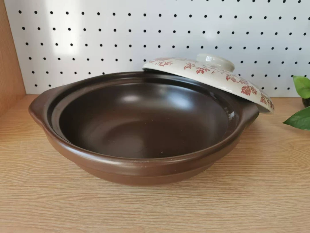 【瑕疵】3.3升棕玫瑰浅锅系列干烧浅锅砂锅陶瓷砂锅炖菜陶瓷煲瑕疵