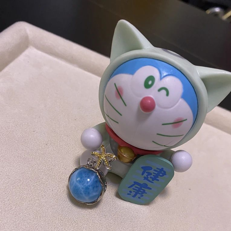 天然海纹石单珠吊坠艳蓝色