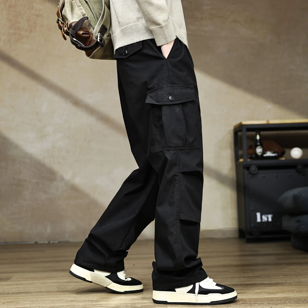 美式高端重磅直筒休闲裤男秋冬新款潮牌户外多口袋复古水洗工装裤