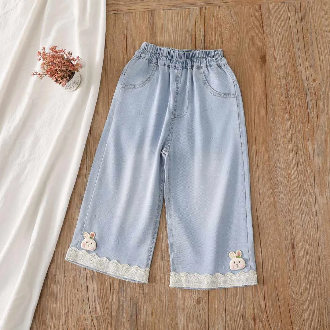 童装女童天丝牛仔直筒裤夏季儿童阔腿裤女宝宝天丝水洗软牛仔裤子