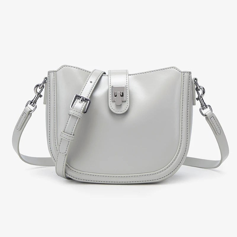 ClareKing新款斜挎牛皮包欧若风马鞍包单肩小众简约百搭包包女