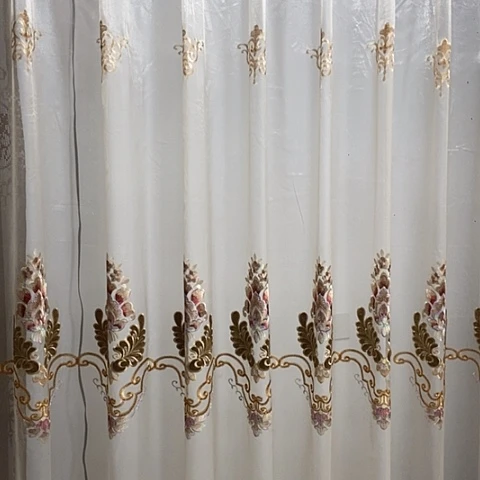 米色欧花纱帘11.2米挂钩高2.6