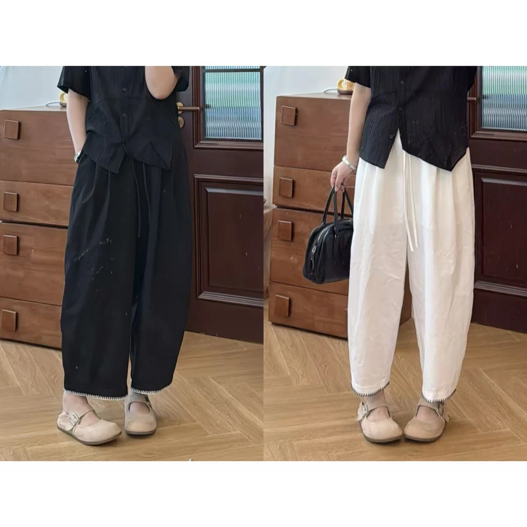 晶咕佳佳【浮云织梦】松紧腰裤脚设计感裤子直筒时尚休闲宽松潮流