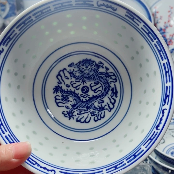 青花玲珑7寸面碗龙纹