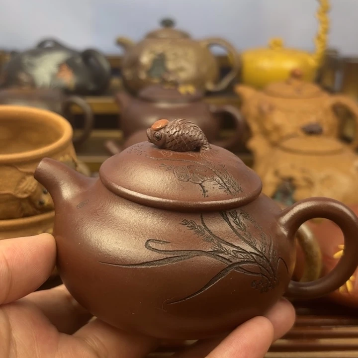 茶壶紫砂鸿运当头原矿老紫泥170c