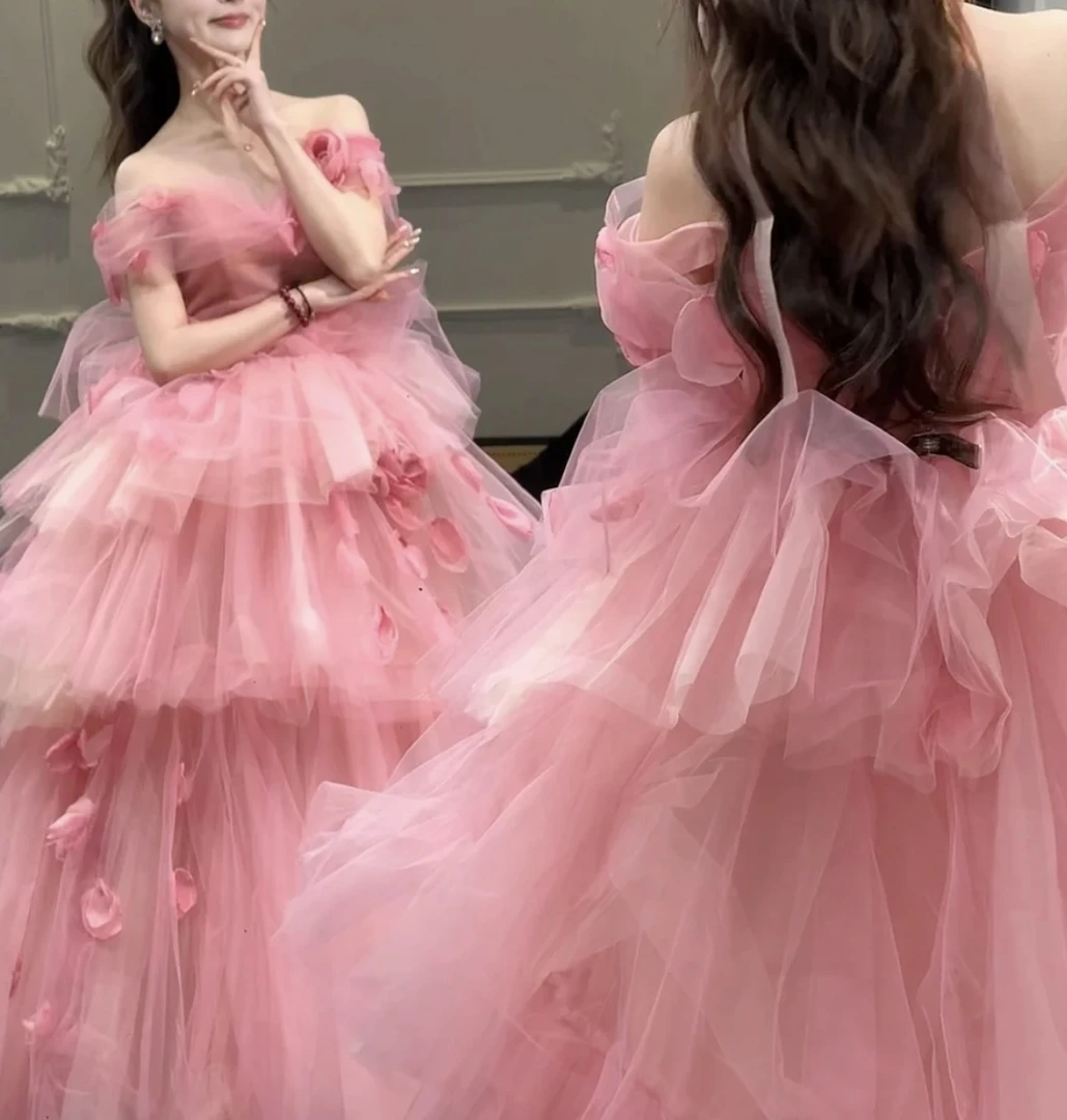 【唐芙缇】粉色不规则蛋糕裙彩纱生日礼服敬酒外景拍摄草坪仙女裙