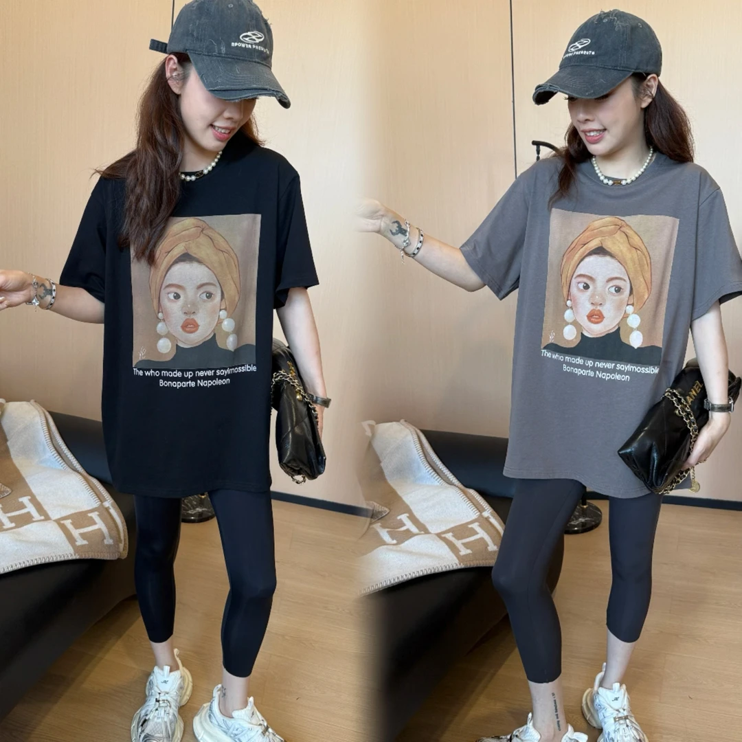 二姐的宝藏夏季新款韩版时尚宽松显瘦圆领卡通印花T恤#25169