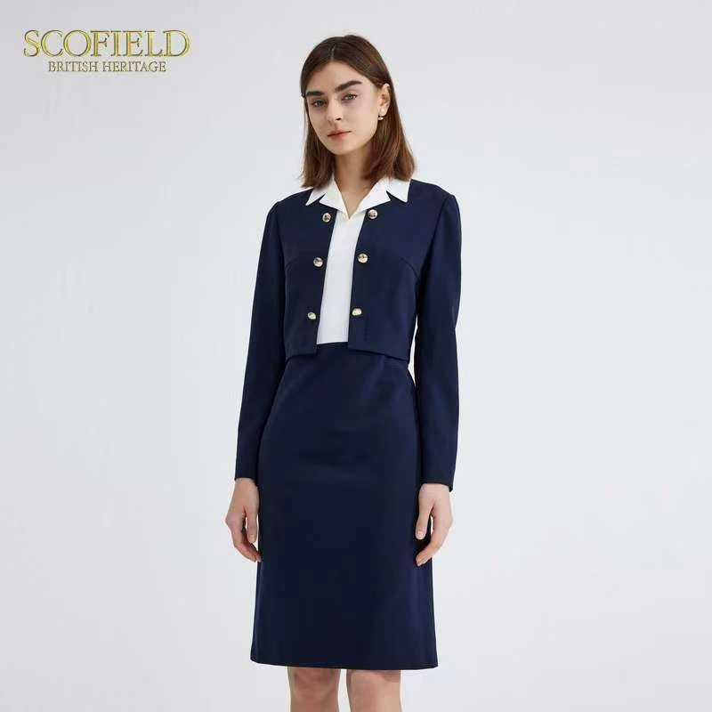 SCOFIELD优雅通勤外套型连衣裙假两件2023年春季新款SFOWD1101M