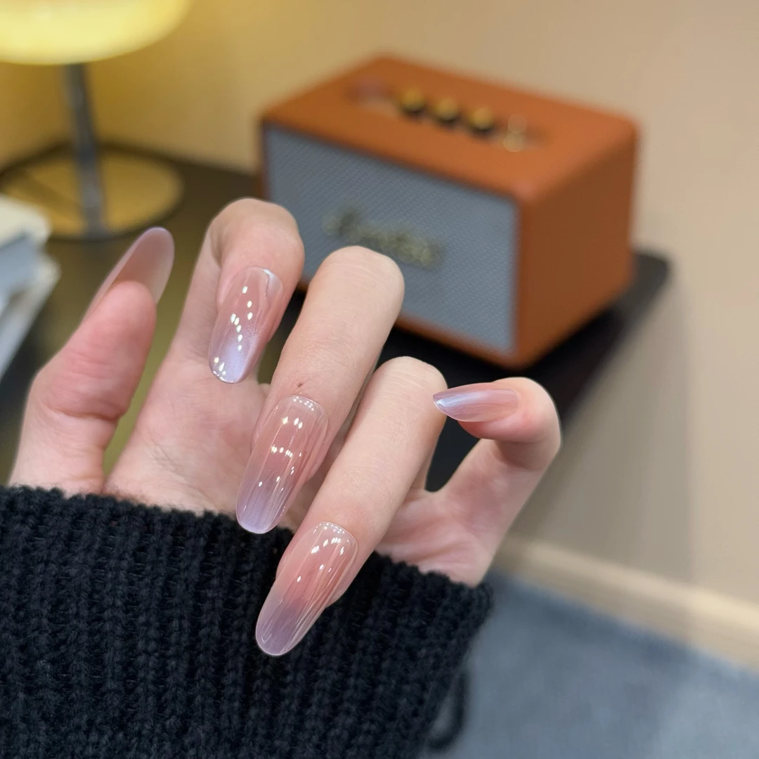 【紫葡萄】纯手工ins风温柔紫色渐变猫眼长款穿戴甲显白美甲贴片