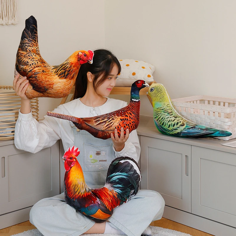 仿真动物毛绒玩具公仔印花鸽子鸡鸭鹅家居宠物抱枕玩偶布娃娃